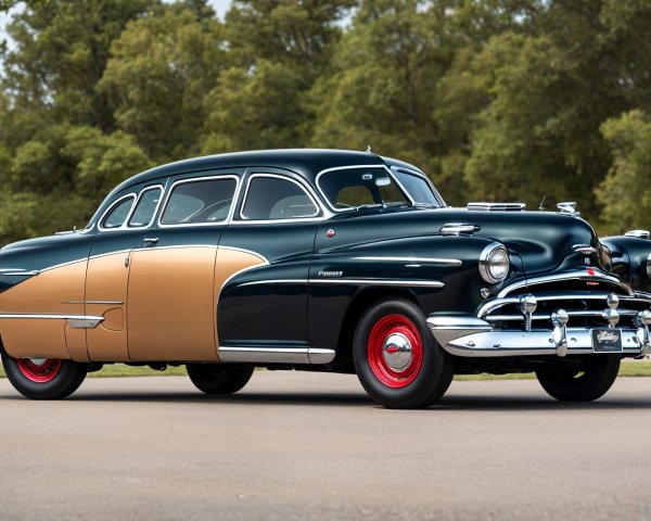 Vintage Two-Tone Car with Retro Design Features