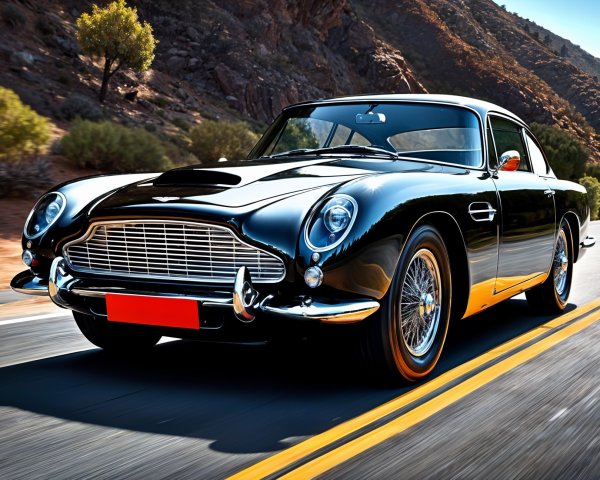 Classic Black Sports Car on Mountain Road