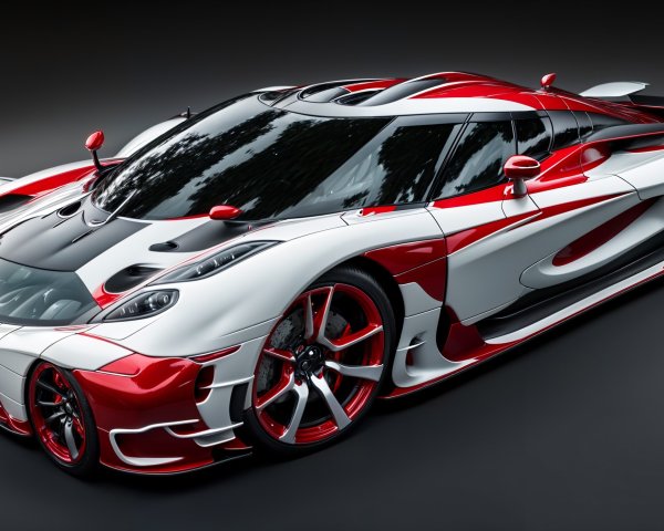 Sleek Hypercar with Glossy White and Red Design