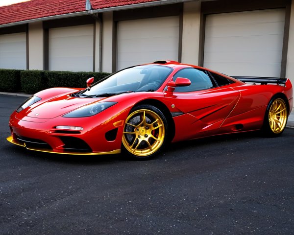 Red Sports Car with Gold Accents and Aerodynamic Design