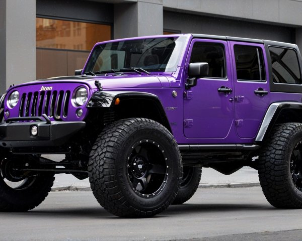 Vibrant Purple Jeep Wrangler in Urban Setting