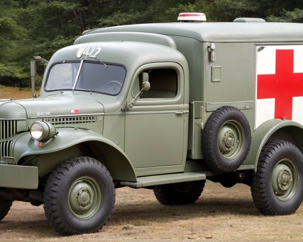 Vintage Military Ambulance in Olive Green Color