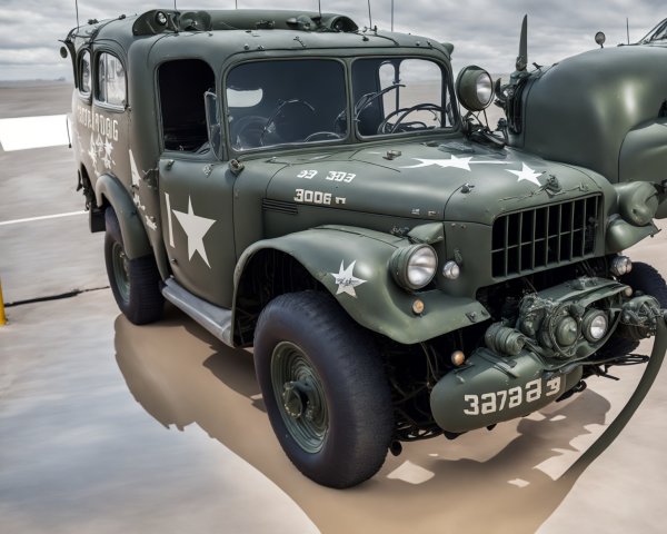 Vintage Military Vehicle with Olive Green Exterior