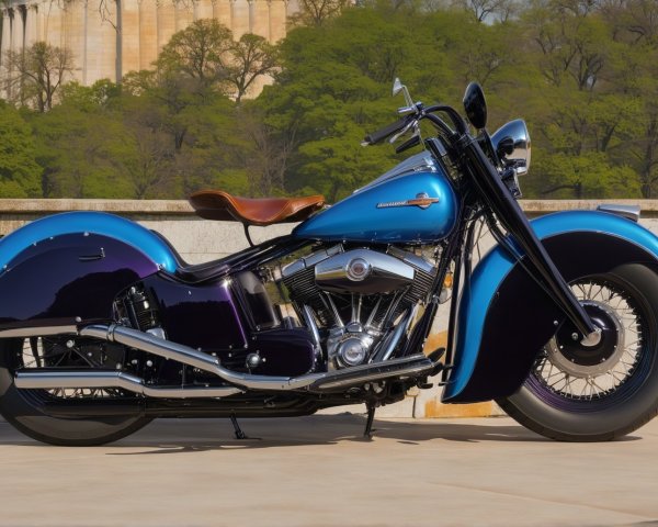 Classic Motorcycle in Blue and Purple with Chrome Details