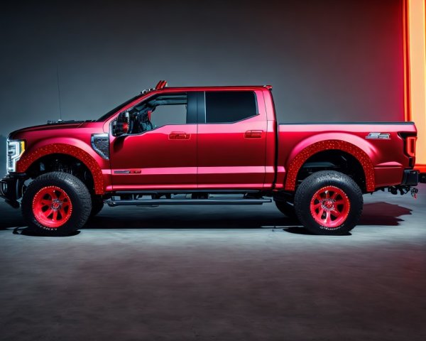 Red Pickup Truck with Rugged Off-Road Features