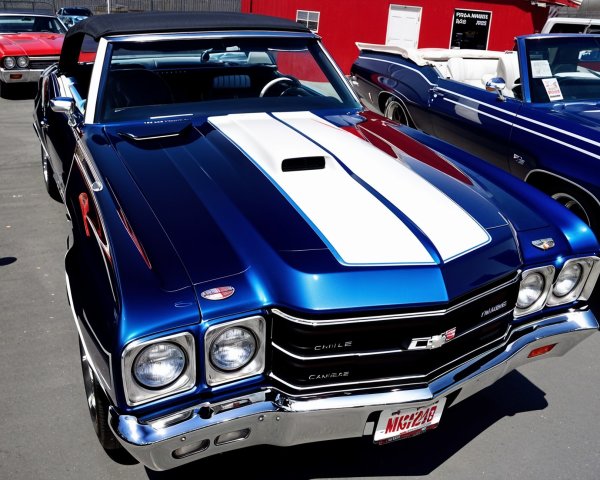Classic Convertible Car with Blue Paint and Racing Stripes