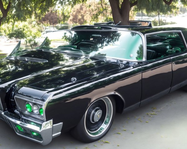 Classic Black Car with Green Accents and Chrome Details