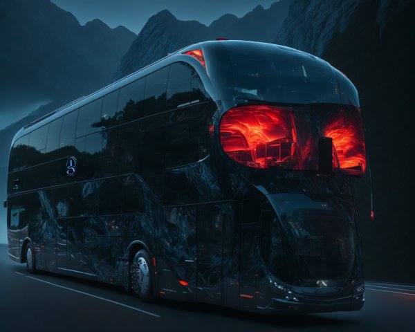 Futuristic Bus Design Against Mountain Twilight Background