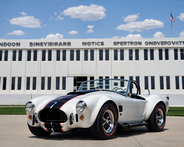 Classic White Shelby Cobra Convertible in Urban Setting