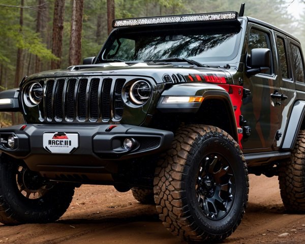 Rugged Off-Road SUV on Dirt Trail Surrounded by Trees