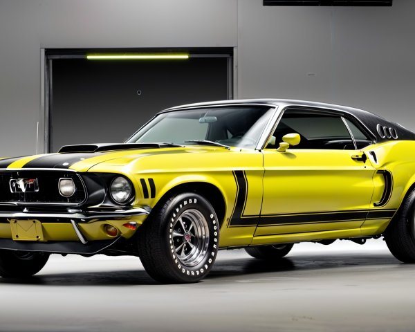 1968 Ford Mustang with Yellow Exterior and Racing Stripes