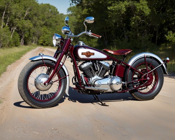 Classic Vintage Motorcycle on Dirt Road with Greenery