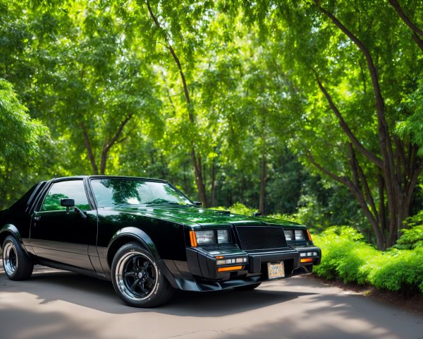 Vintage Black Sports Car in Lush Green Park