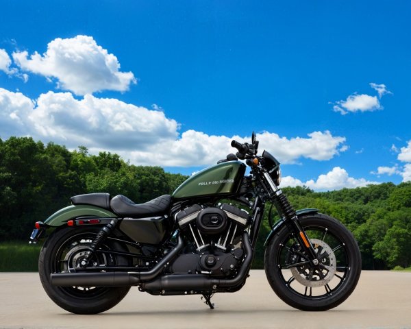 Sleek Olive Green Motorcycle Against Blue Sky