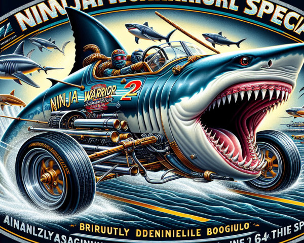 Vintage Shark-Themed Race Car Graphic Design