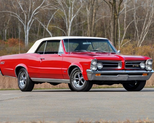 Classic Red Convertible Amidst Autumn Foliage