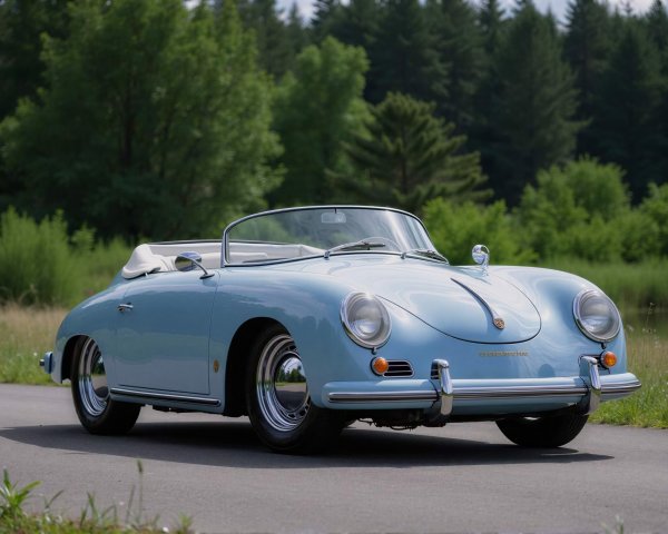 Baby Blue Porsche 356 Cabriolet on Paved Road