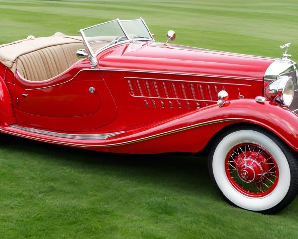 Vintage Red Convertible Car with Tan Leather Interior