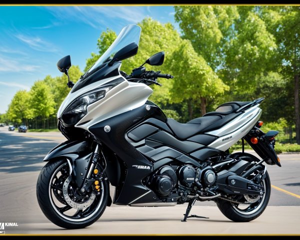 Modern Black and Silver Motorcycle in Nature Setting