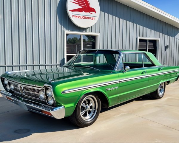 Classic Car with Green Exterior and Chrome Accents
