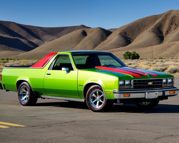 Vibrant Green Chevrolet El Camino in Desert Setting