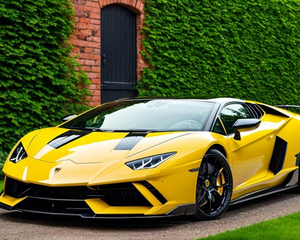 Yellow Lamborghini Aventador on Scenic Pathway