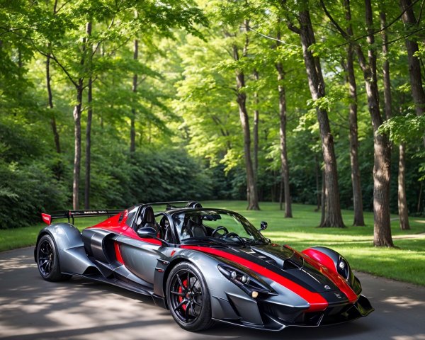 High-Performance Sports Car on Tree-Lined Road