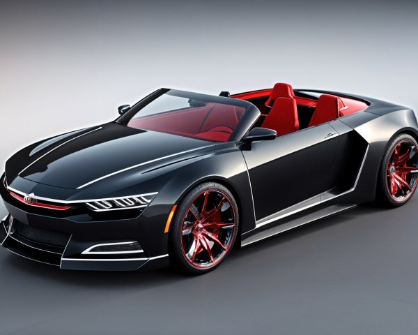 Sleek Black Convertible Car with Red Leather Interior