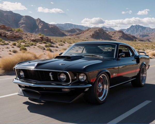 1969 Ford Mustang Shelby GT500 on Deserted Highway