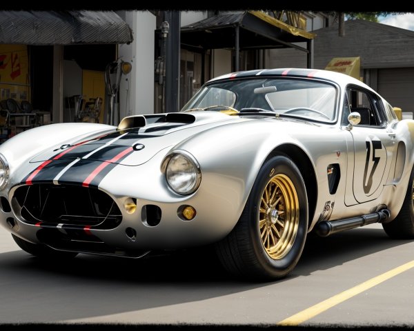 Classic Sports Car with Silver Exterior and Black Stripes