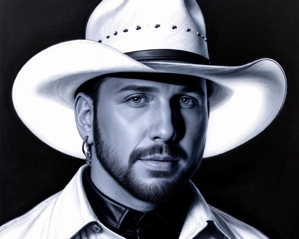 Black and White Portrait of a Man in Cowboy Hat