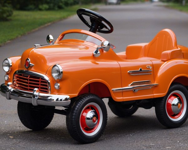 Vibrant Orange Vintage-Style Pedal Car Description