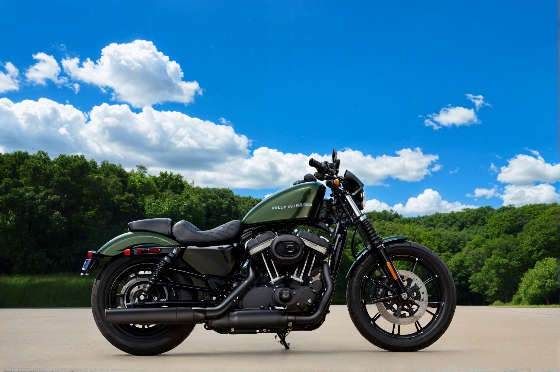 Sleek Olive Green Motorcycle Against Blue Sky