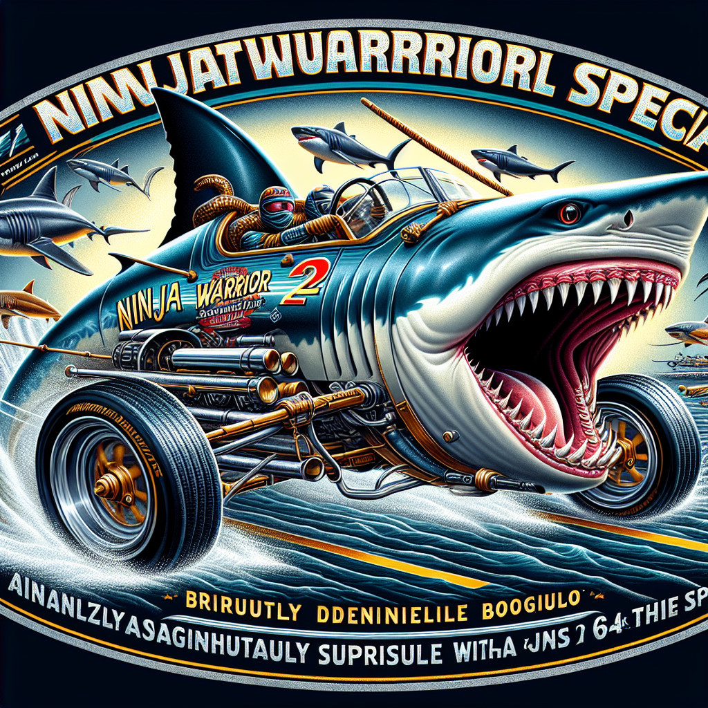 Vintage Shark-Themed Race Car Graphic Design