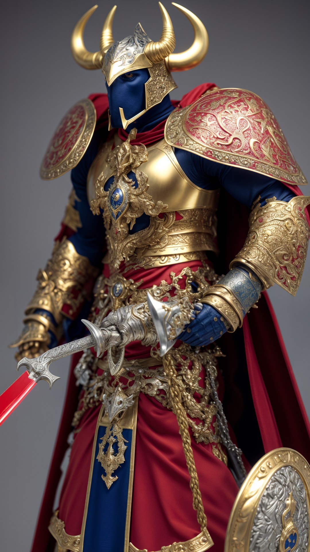 Armored Warrior Statue with Intricate Gold Detailing