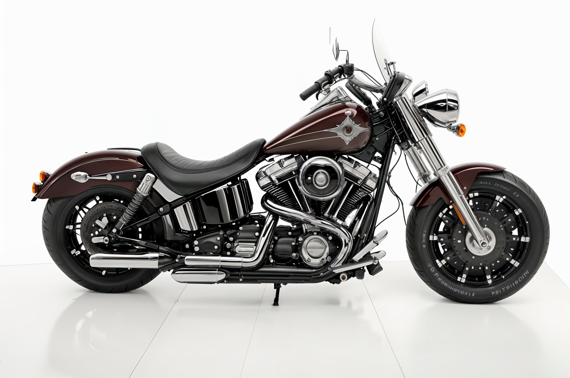 Custom Motorcycle with Maroon Paint and Chrome Accents