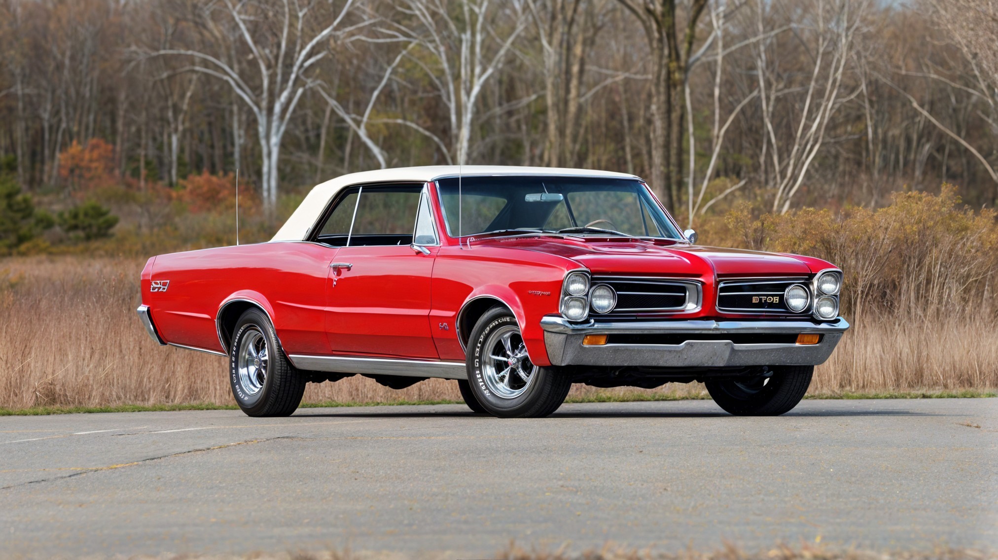 Classic Red Convertible Amidst Autumn Foliage