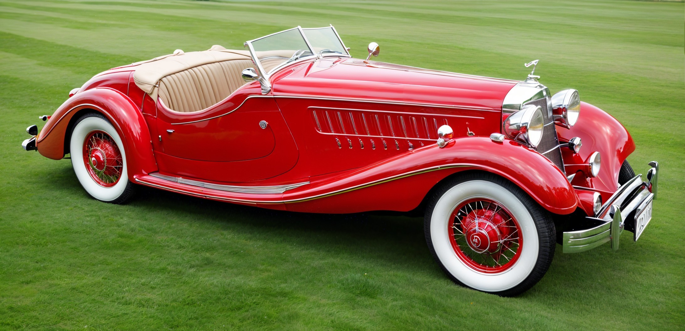Vintage Red Convertible Car with Tan Leather Interior