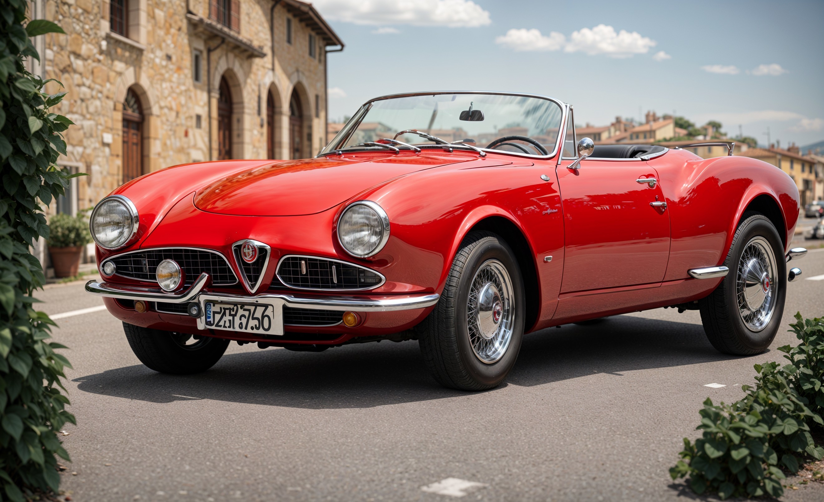 Vibrant Red Convertible Sports Car on Scenic Street