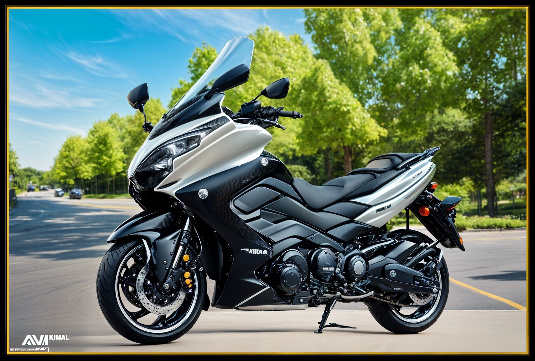 Modern Black and Silver Motorcycle in Nature Setting