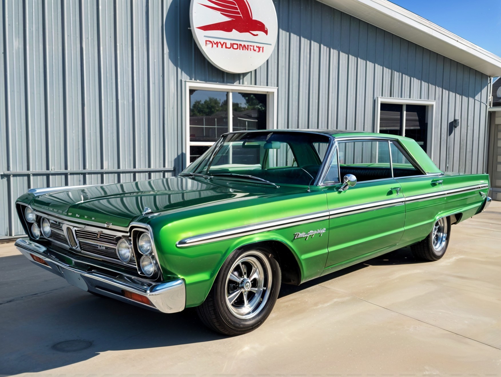 Classic Car with Green Exterior and Chrome Accents