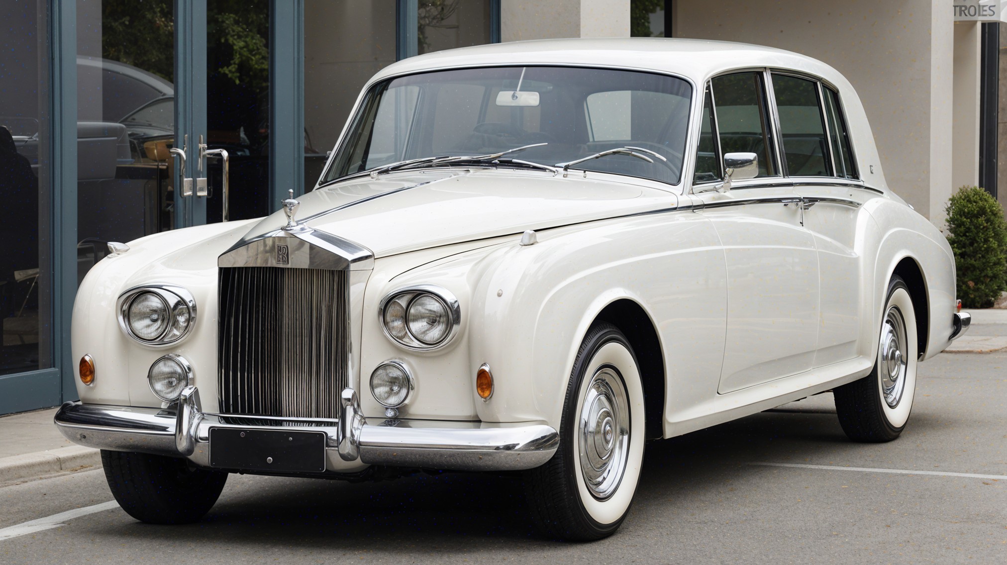 Classic White Rolls-Royce Car in Modern Setting