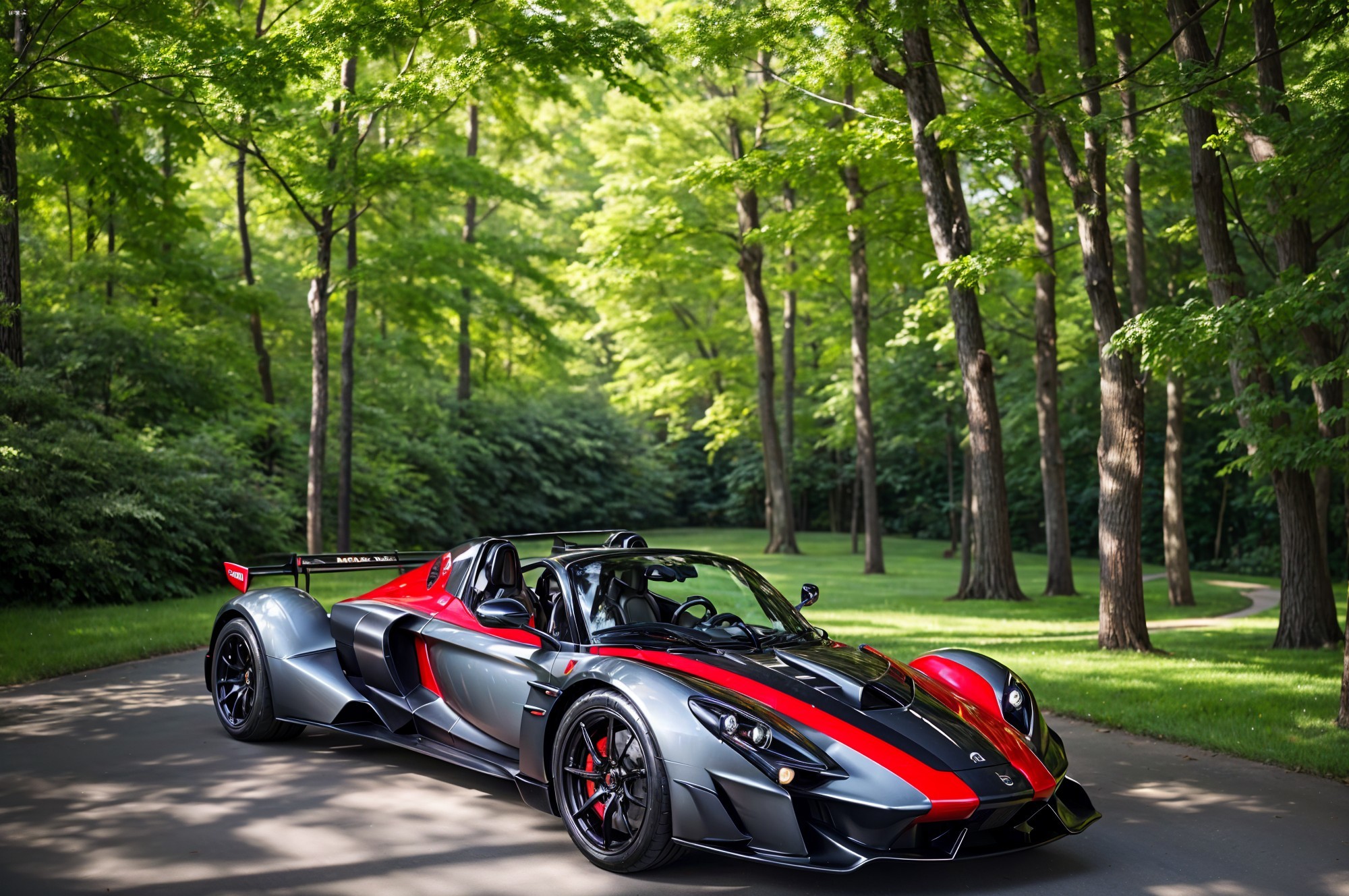 High-Performance Sports Car on Tree-Lined Road