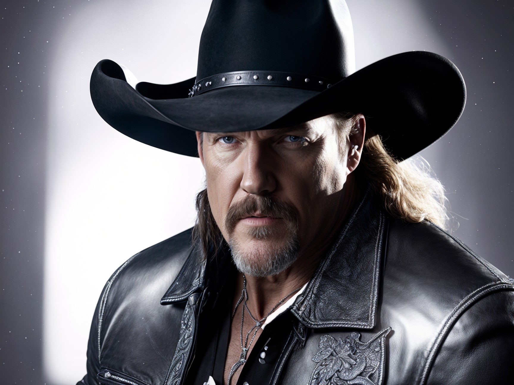 Rugged man in leather jacket and cowboy hat portrait