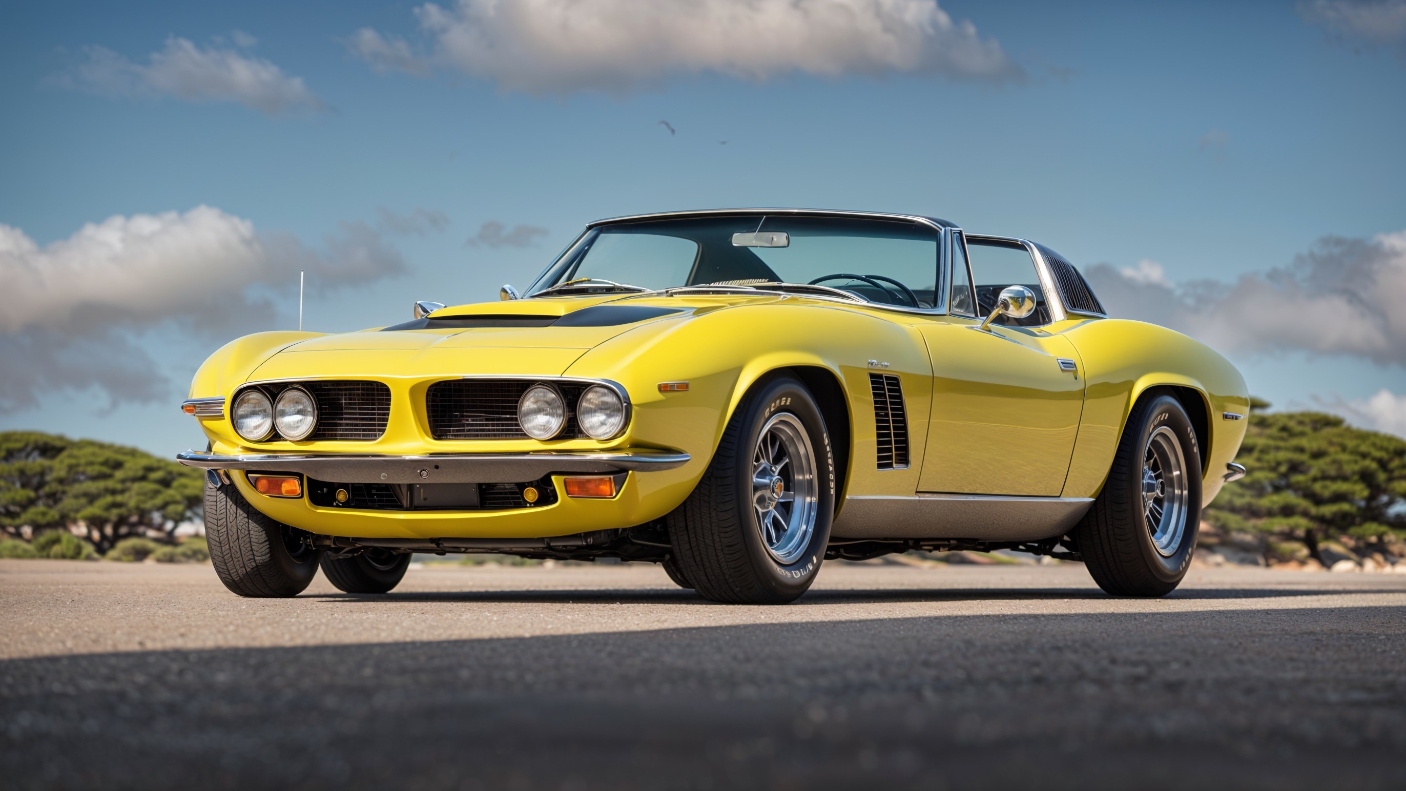 Vintage Yellow Car with Classic Design and Features