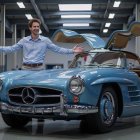Vintage Turquoise Mercedes-Benz 300 SL in Showroom