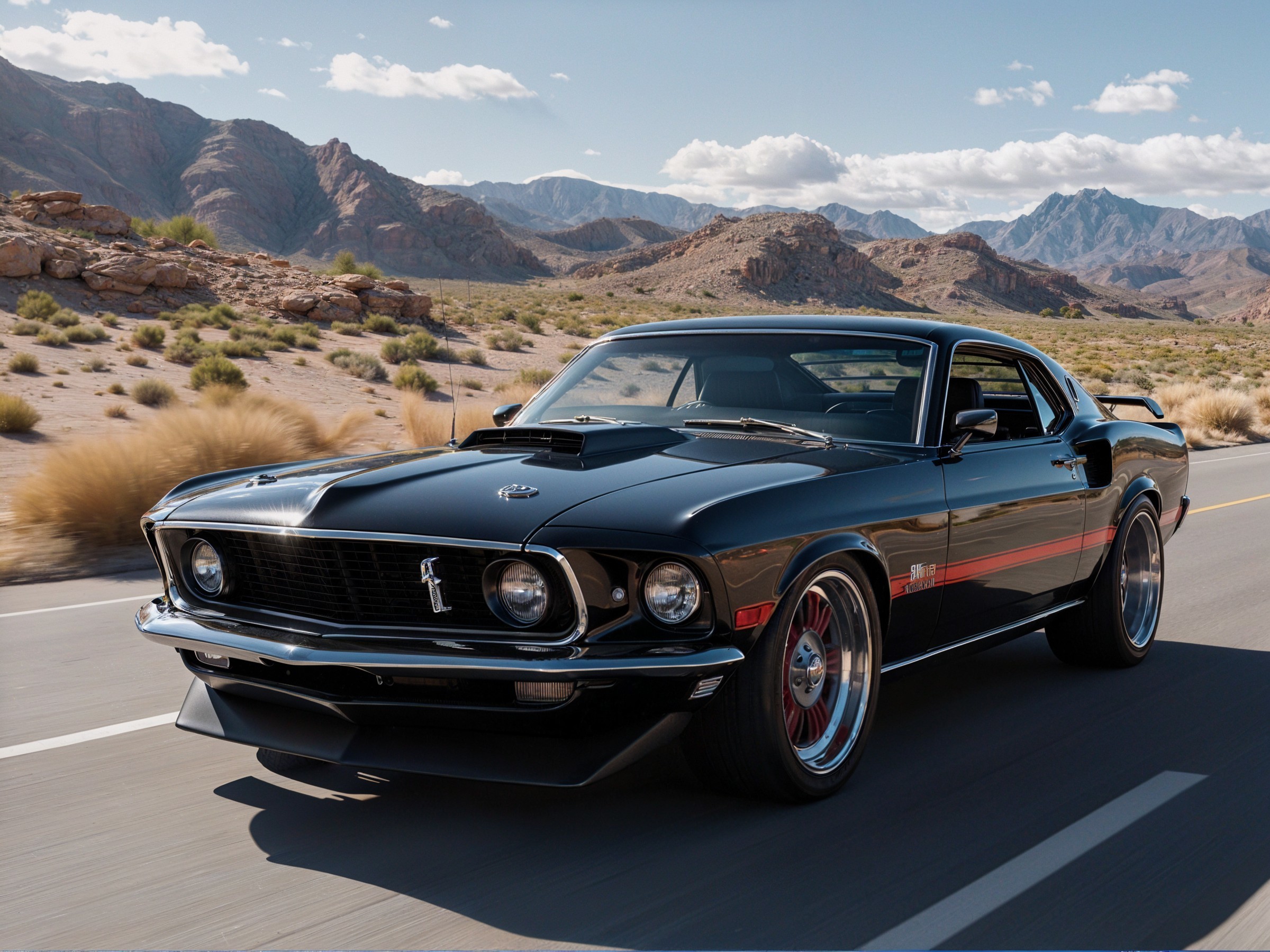 1969 Ford Mustang Shelby GT500 on Deserted Highway