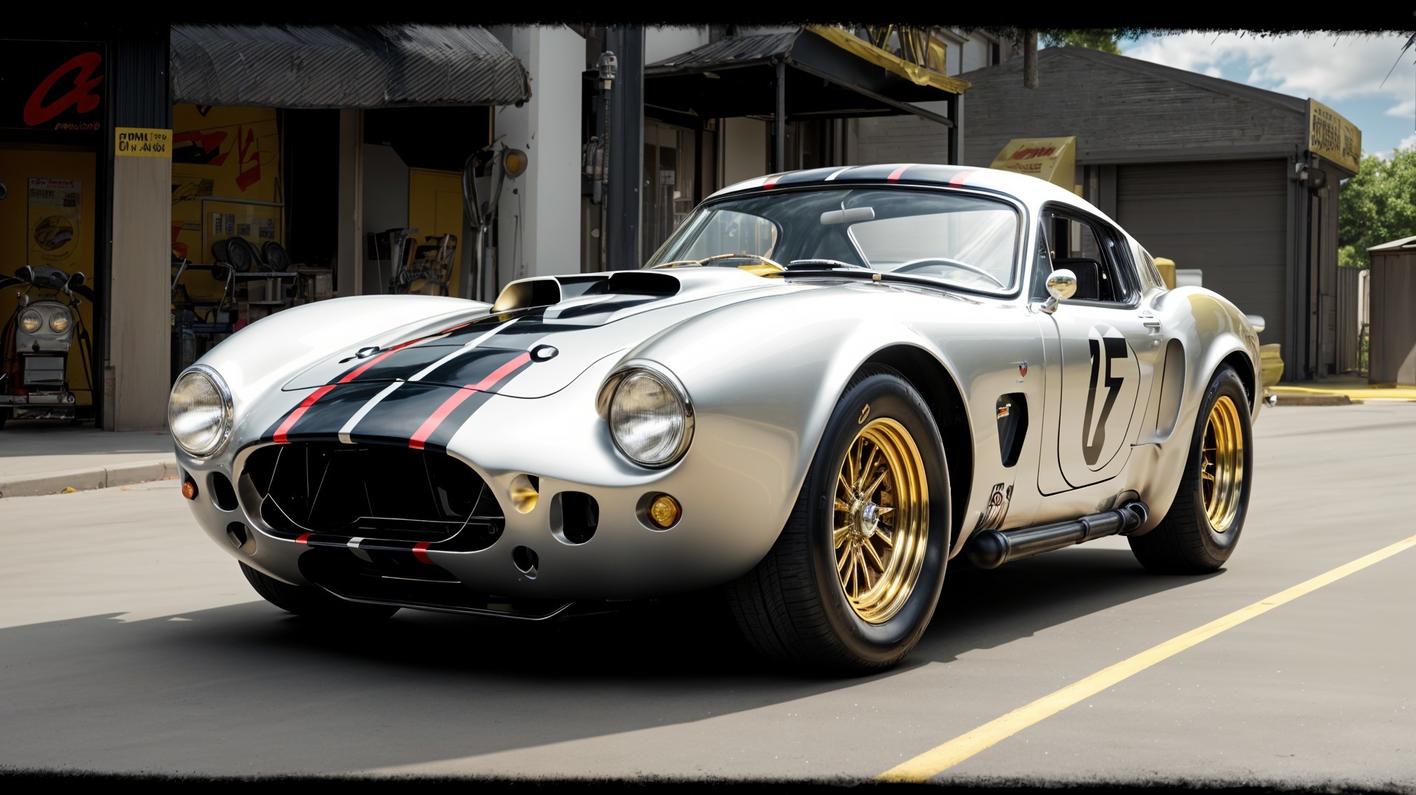 Classic Sports Car with Silver Exterior and Black Stripes