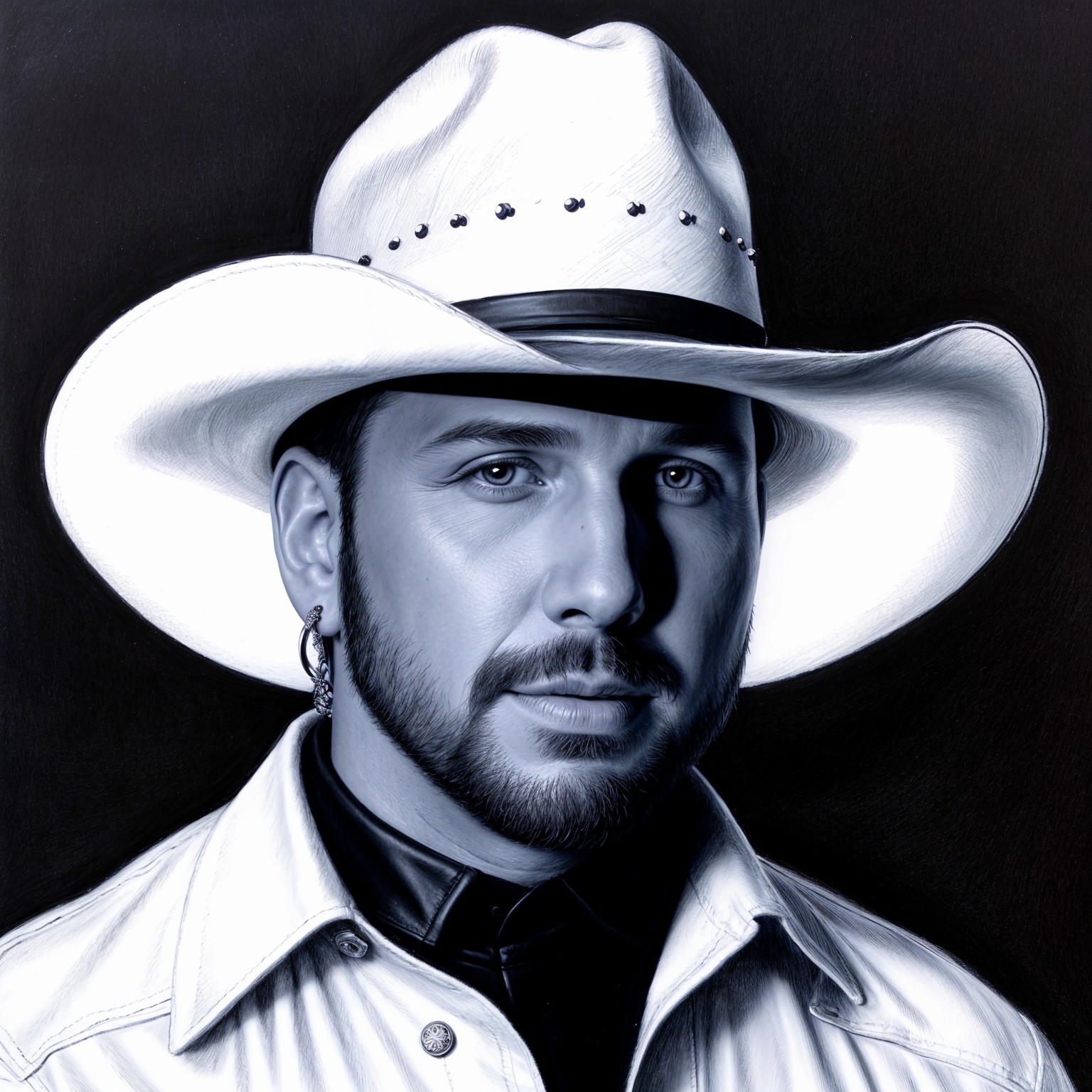 Black and White Portrait of a Man in Cowboy Hat
