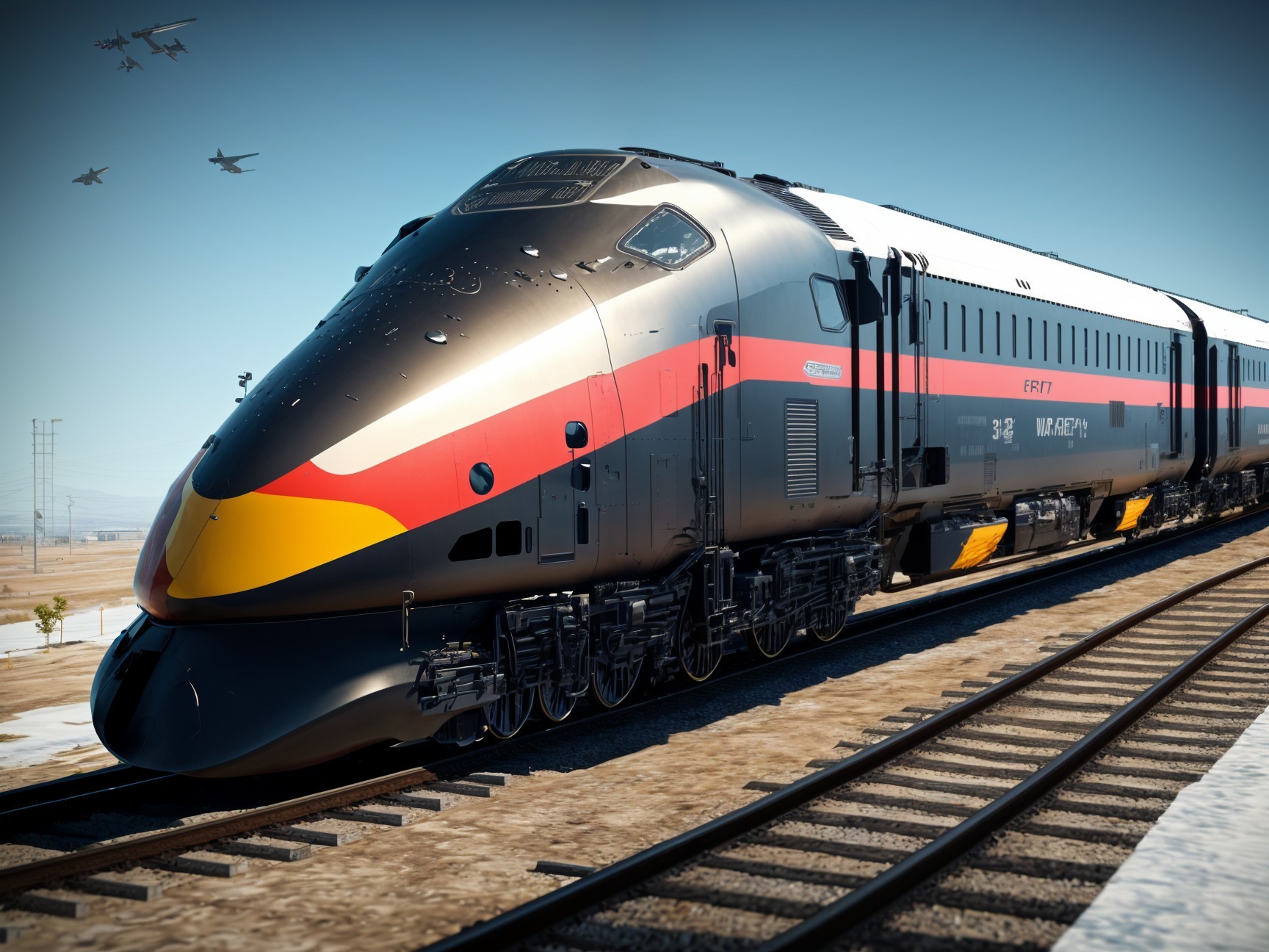 Modern sleek train design in black and red colors